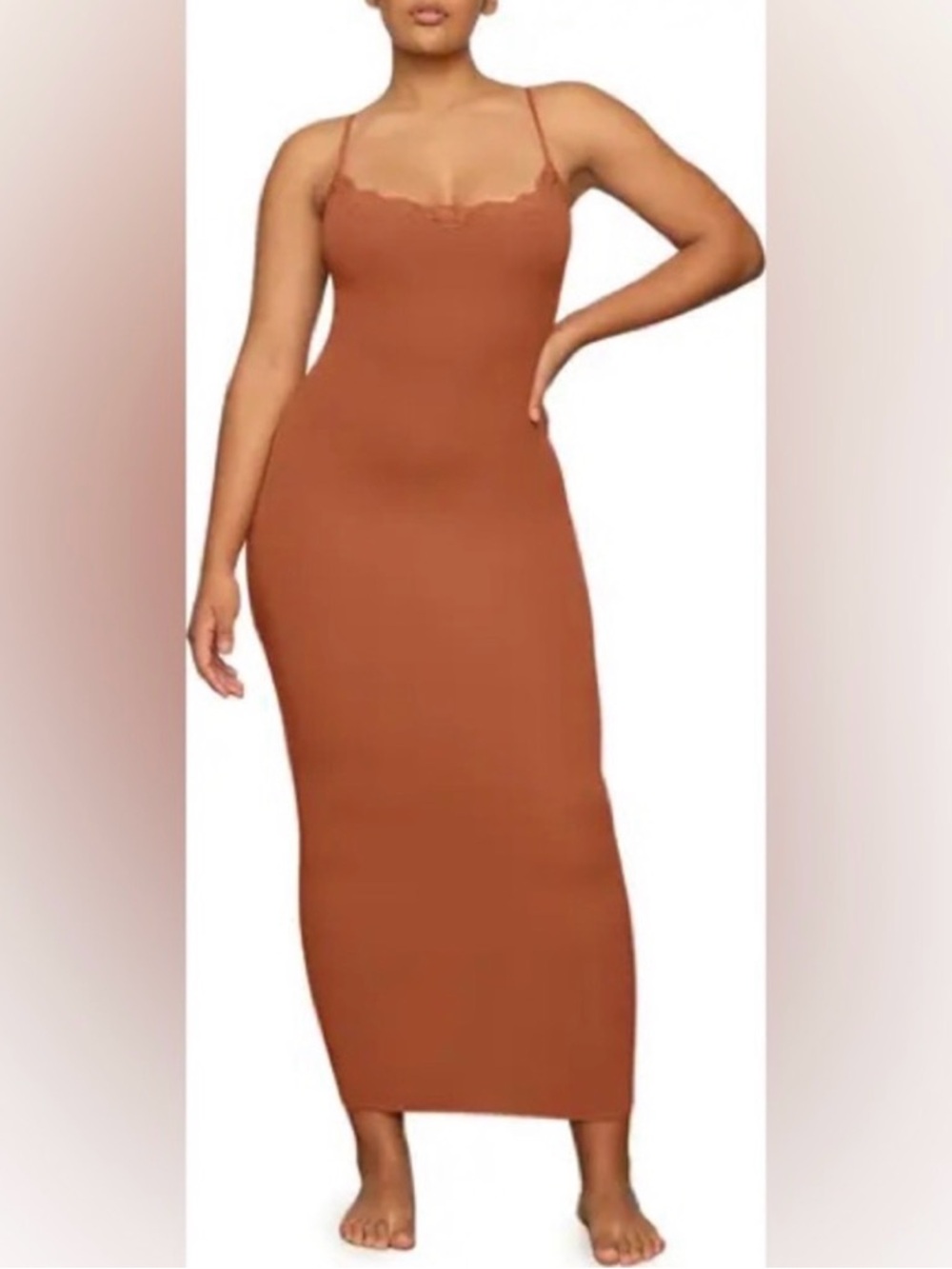 SKIMS bronze Lace-Trim Slip Maxi Dress - Picture 2 of 5